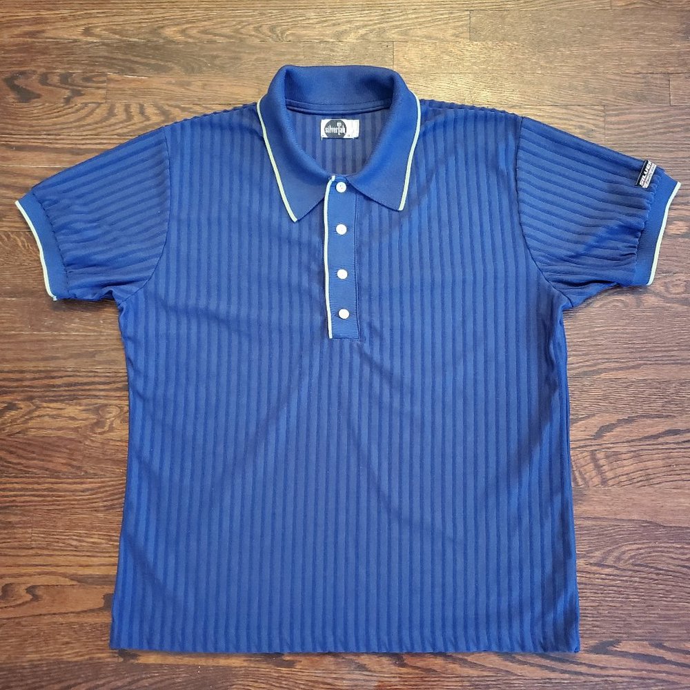 Vintage Levi's Silver Tab Navy Blue Button Golf Shirt Men's Large Retro
